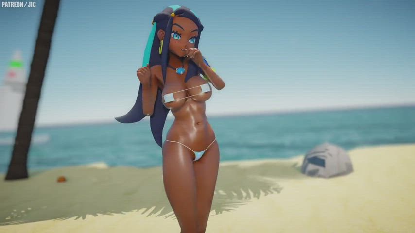 Animation Beach Bouncing Tits Dancing Jiggling Micro Bikini Nude gif