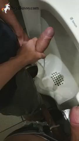 bathroom big dick cock gay homemade jerk off public uncut gif