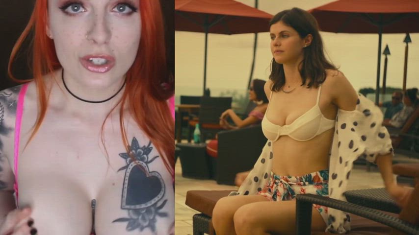 alexandra daddario babe big tits bikini brunette compilation joi natural tits split