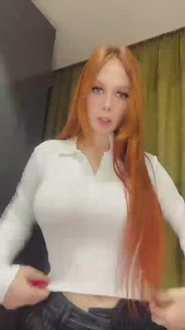 Big Tits Boobs Busty Huge Tits Natural Tits Redhead Teen Undressing gif