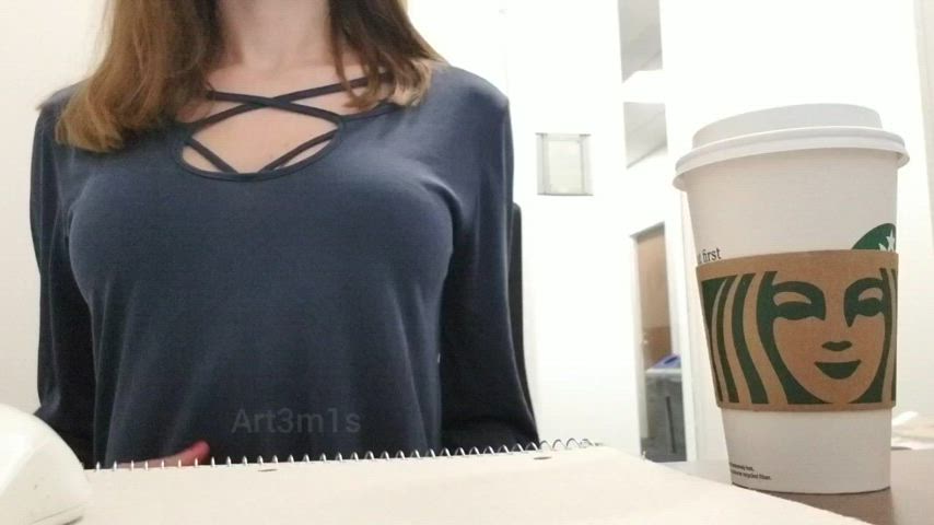 boobs brunette flashing natural tits public sneaky teen tits work gif