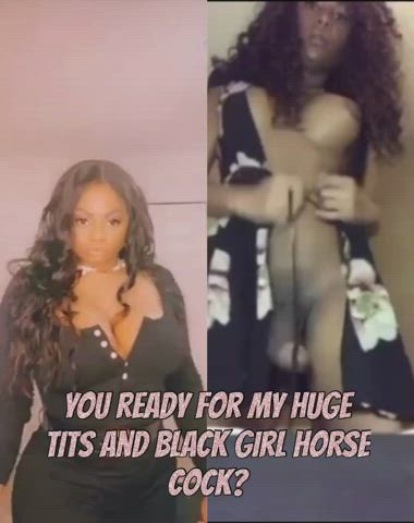 bbc big dick big tits ebony girlcock t-girl trans trans woman gif