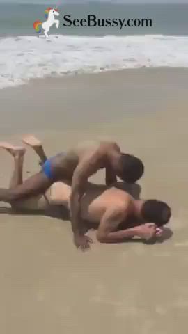 bareback beach big dick blowjob cock doggystyle gay outdoor public gif