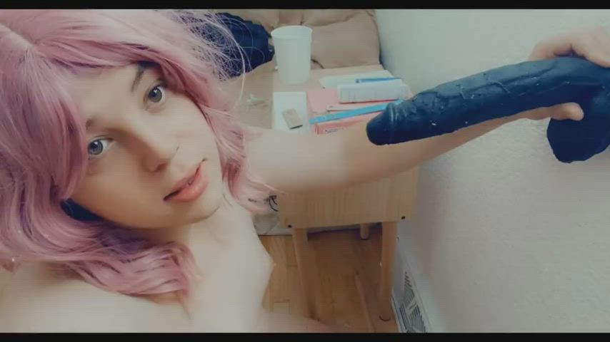 bbc blowjob cute dildo femboy pink sissy t-girl trans gif