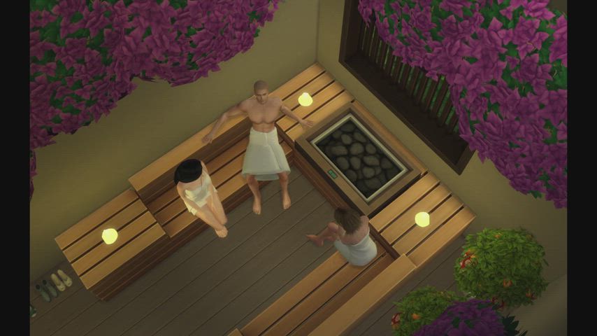 animation kissing sauna threesome gif