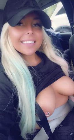 Blonde Car Flashing Natural Tits gif