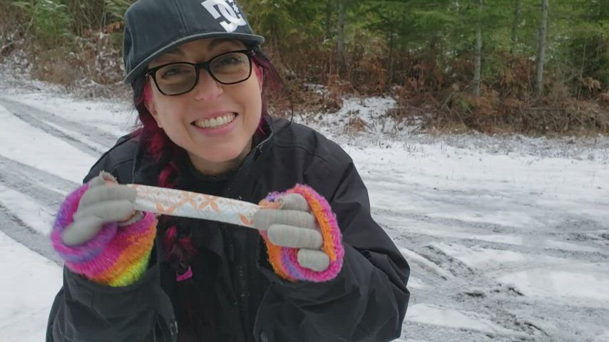 Winter time public tampon insertion.