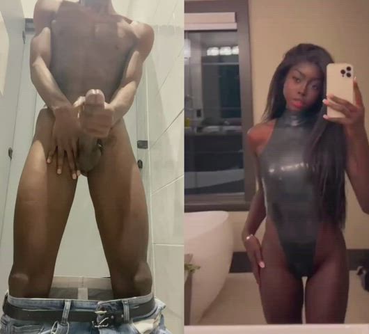 ass bbc babecock big dick cumshot ebony split screen porn teen gif