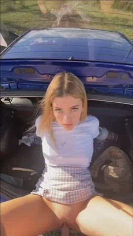 bareback car sex choking outdoor public shaved pussy small tits gif