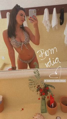 Bathroom Bikini Boobs Brazilian Brunette Dani Sensual Tease Tits gif