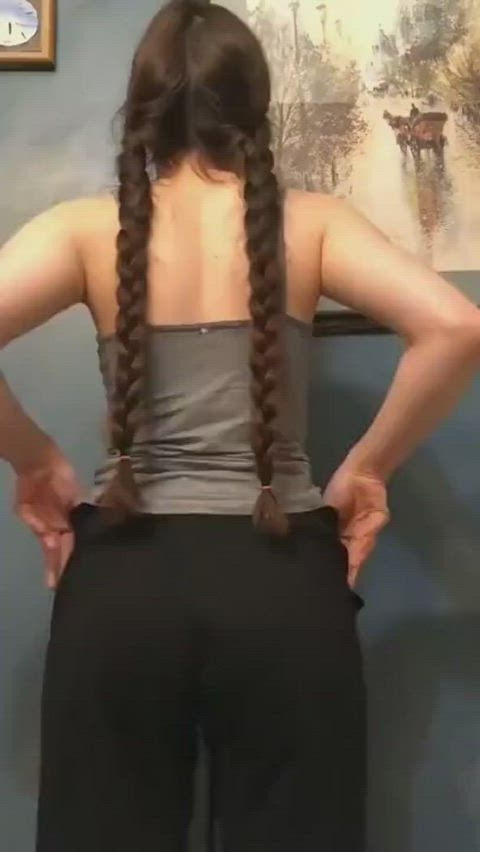 ass spread bending over big ass pigtails sexy solo spreading teen gif