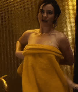 bathroom big tits cleavage flashing huge tits lily james gif