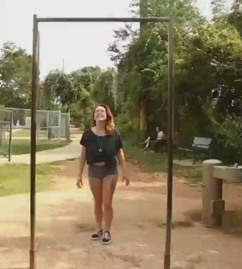 braless huge tits nipple piercing nipples outdoor underboob gif