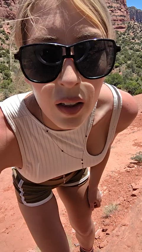 amateur blonde outdoor selfie stripping gif
