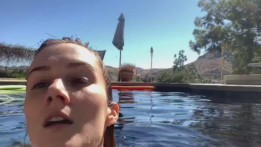 amateur close up girlfriend naked outdoor petite pool shaved pussy small tits gif