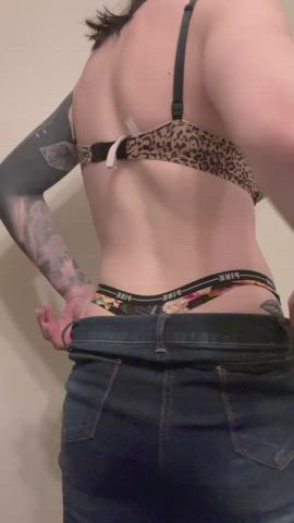 ass jeans panty peel tattoo thong trans gif