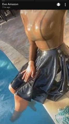 Eve enjoying her latex at the pool