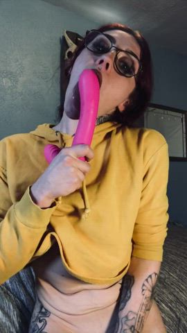 Dildo Licking Redhead Sucking Tattoo gif