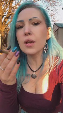 alt blue downblouse smoking tits gif