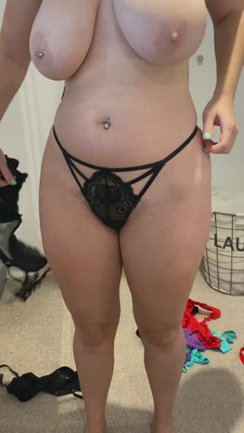 big tits bikini curvy hairy pussy natural tits nipple piercing saggy tits gif