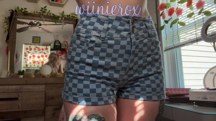 camel toe clothed shorts tease teasing gif