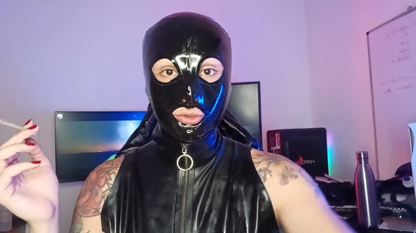 fake lips femboy fetish hood latex lips sissy smoking trans trans woman gif