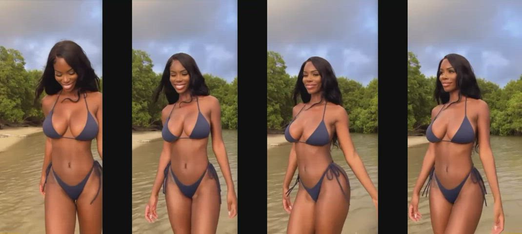 bikini ebony hourglass non-nude split screen porn gif