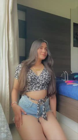 Brunette Dancing Doggystyle Indian Jean Shorts Teen TikTok gif