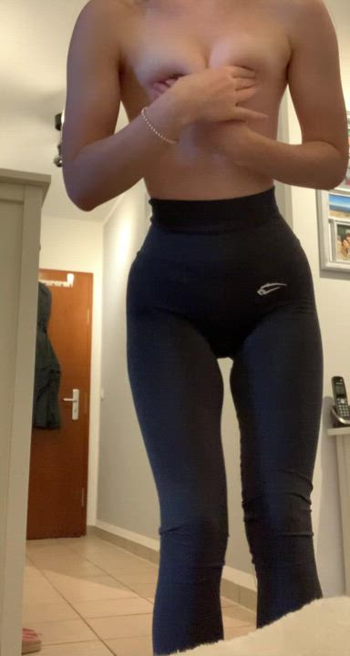 Ass Blonde Petite Small Nipples Small Tits Yoga Pants gif