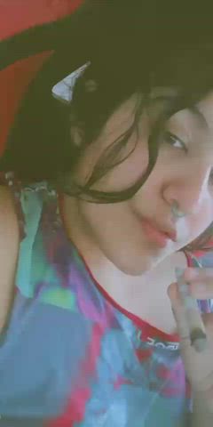 amateur babe fetish homemade hotwife natural tits nipples pawg smoking tease gif