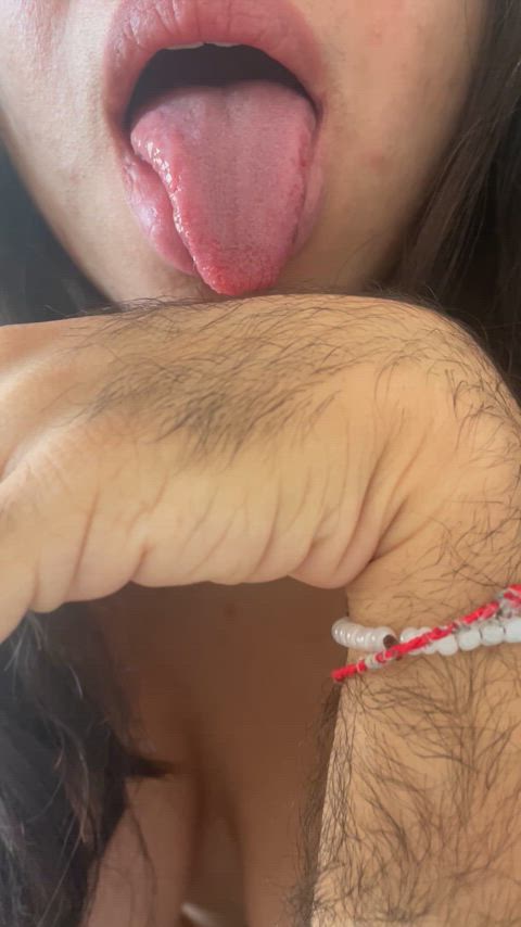 Licking my hairy [arms] it’s delicious 