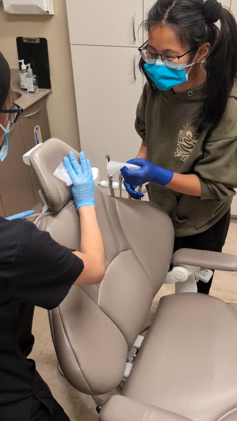 Mei shows Renn how to clean a dental chair 🦷