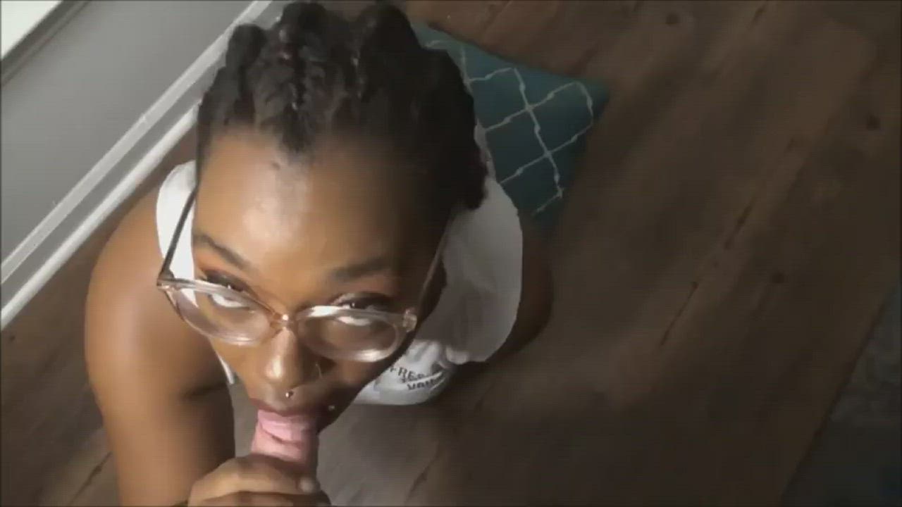 Thick Ebony Girlfriend sucks cock as neighbors watch