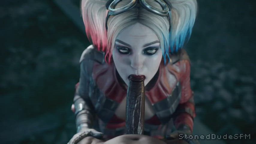 anal bbc blowjob harley quinn interracial sfm standing doggy sucking gif