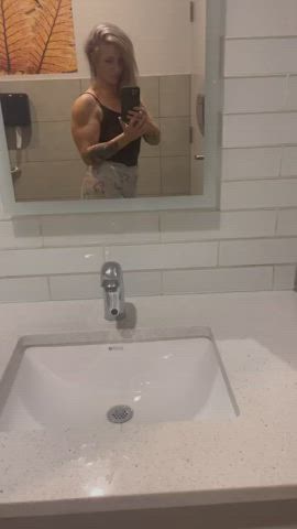 bathroom blonde muscles muscular girl norwegian gif