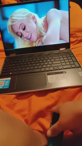 She watching lesbian porn with dildo