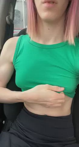 Tits out in the car 🙈