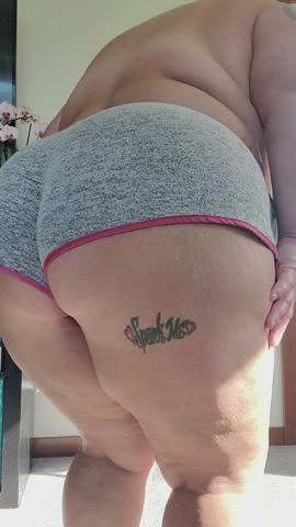 ass bbw bending over booty chubby curvy shorts strip tattoo gif