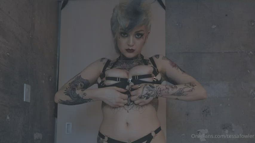 Goth Huge Tits Lingerie Teasing gif