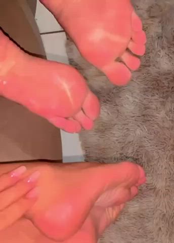 Soft pink soles waiting for a warm load of cum