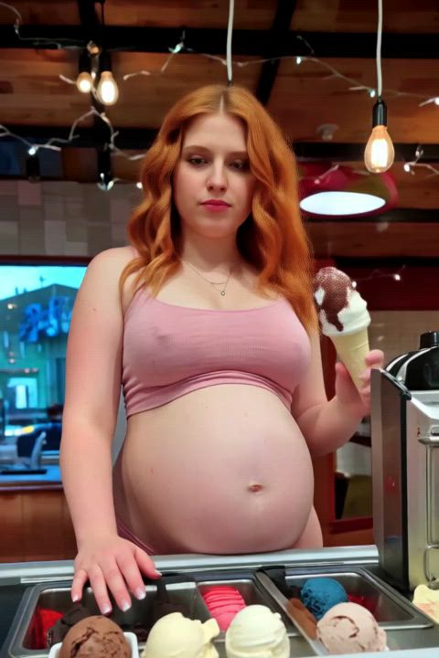 ai generated feedee pregnant redhead gif