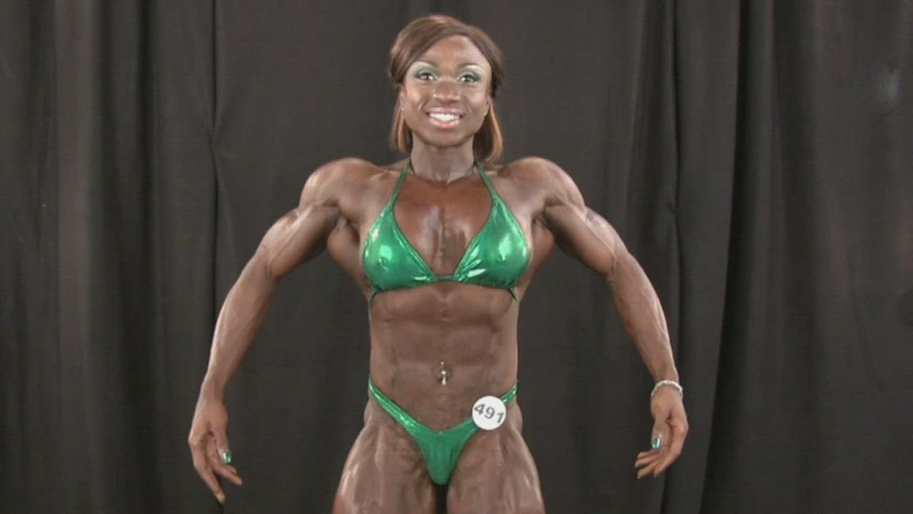 Bodybuilder Fake Boobs Muscular Girl gif