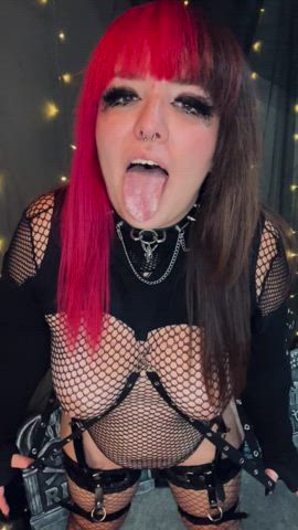 ahegao chubby drooling emo fishnet goth spit thick tongue fetish gif