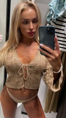 blonde dressing room selfie gif