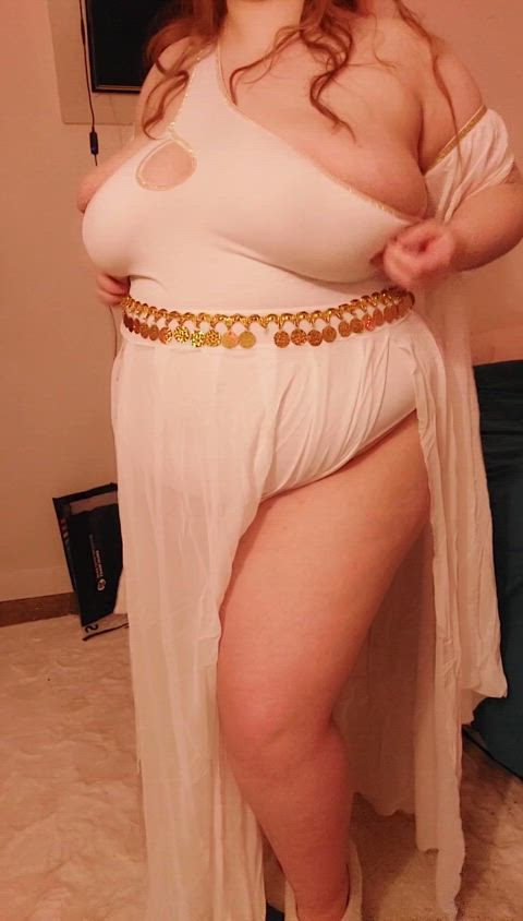 bbw big tits cosplay costume goddess huge tits lingerie gif