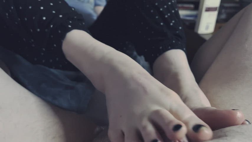 The feeling of hard cock throb between my soft soles is addictive 