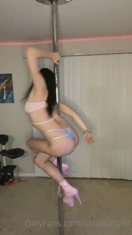 Brunette Petite Pole Dance gif