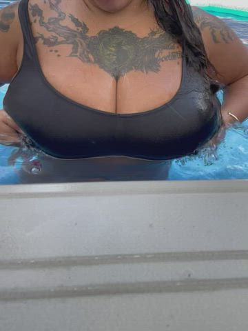 cute pool sp00kytitties tease titty drop gif