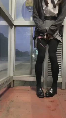 cumshot femboy outdoor gif