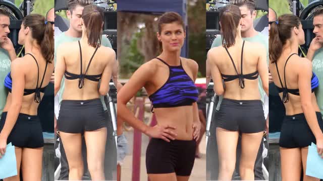 Alexandra Daddario - Baywatch - split-screen, mini-loop edit in blue two-piece athletic